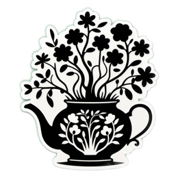 teapot flowers SVG PNG design with clean design elements, black and white floral elements
