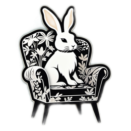 rabbit chair flowerprint floral SVG PNG design with clean design elements, black and white floral elements