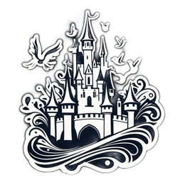 castle birds waves SVG PNG design with clean design elements