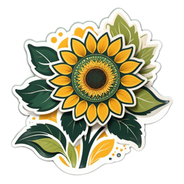sunflower sticker floral SVG PNG design with clean design elements, green and yellow floral elements