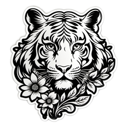 illustration tiger floral SVG PNG design with clean design elements, black and white floral elements
