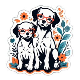 flower puppies SVG PNG design with clean design elements, black and orange floral elements