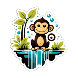 monkey waterfall subplot SVG PNG design with green and blue floral elements