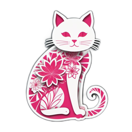 animals floral cat SVG PNG design with clean design elements, white and pink floral elements