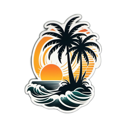 sunset palms waves SVG PNG design with clean design elements
