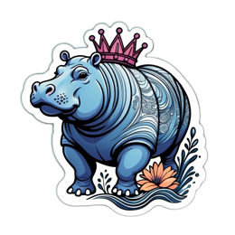 fantasy hippo floral SVG PNG design with pink and blue floral elements