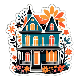 house flower SVG PNG design with clean design elements, black and orange floral elements