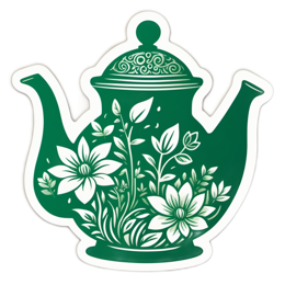 tea pot flower SVG PNG design with white and green floral elements