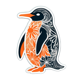 artistic penguin floral SVG PNG design with clean design elements, black and white floral elements