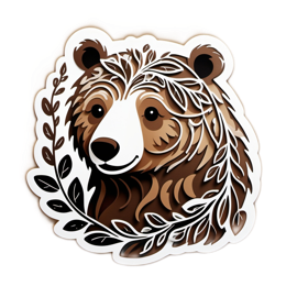 artsy bear SVG PNG design with white and green floral elements
