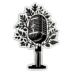 microphone nature SVG PNG design with clean design elements, black and green floral elements
