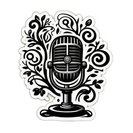 microphone floral SVG PNG design with black and white floral elements