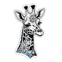 giraffe flora floral SVG PNG design with clean design elements, black and white floral elements