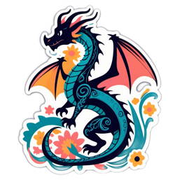 dragon flora floral SVG PNG design with clean design elements, orange and red floral elements
