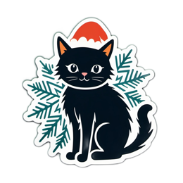 christmas cat snowflakes SVG PNG design with black and red floral elements