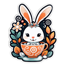bunny cup leaves SVG PNG design with orange and green floral elements