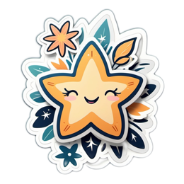 sticker star flower SVG PNG design with orange and green floral elements
