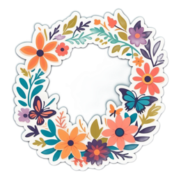 flower wreath butterflies SVG PNG design with clean design elements, orange and green floral elements