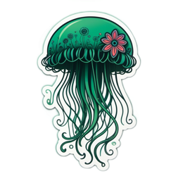 jellyfish flower SVG PNG design with pink and green floral elements
