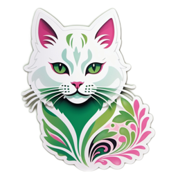 cat portrait floral SVG PNG design with clean design elements, pink and green floral elements