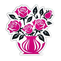 roses vase bouquet floral SVG PNG design with clean design elements, black and pink floral elements