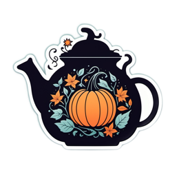 teapot pumpkin flowers floral SVG PNG design with clean design elements, black and orange floral elements