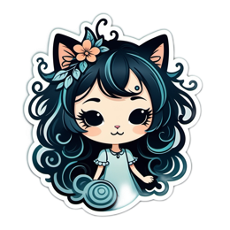 kawaii character sticker flower SVG PNG design with pink and green floral elements