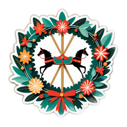 horse wreath floral SVG PNG design with red and green floral elements