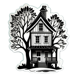 house tree blackwhite SVG PNG design with clean design elements