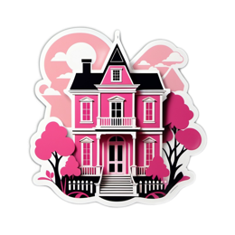 pink house trees SVG PNG design with clean design elements
