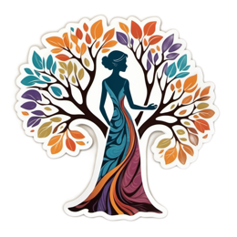 woman tree colorful floral SVG PNG design with orange and red floral elements