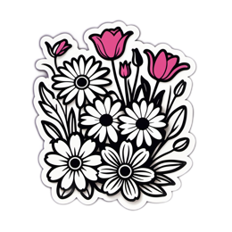 flower colorful blackwhite SVG PNG design with clean design elements, white and pink floral elements