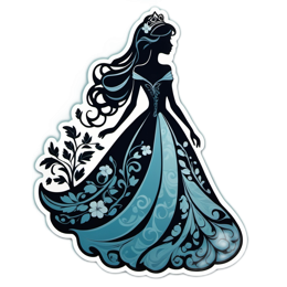 illustration princess floral SVG PNG design with black and blue floral elements