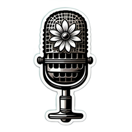 microphone flower SVG PNG design with clean design elements, black and white floral elements