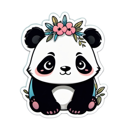 sticker panda flower SVG PNG design with black and white floral elements