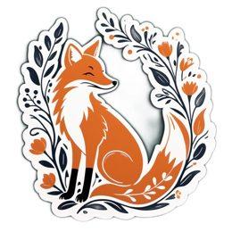 floral fox SVG PNG design with clean design elements, black and white floral elements