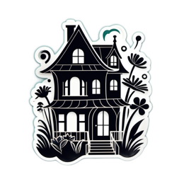 house flora floral SVG PNG design with clean design elements, black and white floral elements