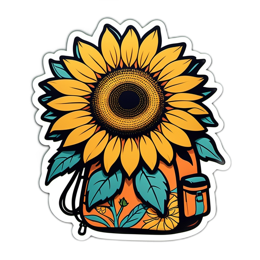 sticker sunflower backpack SVG PNG design with clean design elements, orange and green floral elements
