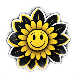 smiley flower SVG PNG design with clean design elements, black and yellow floral elements
