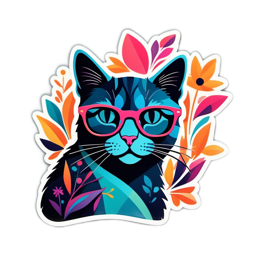 vibrant cats SVG PNG design with pink and green floral elements