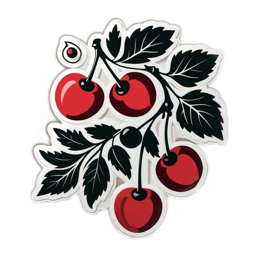cherry sticker SVG PNG design with clean design elements, black and red floral elements