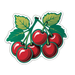 cherries stickers SVG PNG design with clean design elements, red and green floral elements