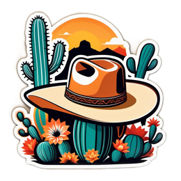 wildwest sunset hat SVG PNG design with clean design elements, orange and green floral elements