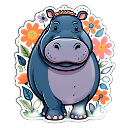 hippo flowers SVG PNG design with clean design elements, pink and green floral elements