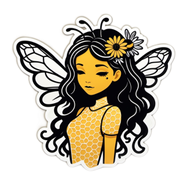 beautiful bee sticker flower SVG PNG design with clean design elements, black and yellow floral elements