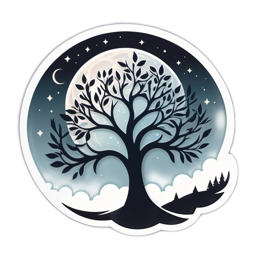 tree starry moon SVG PNG design with clean design elements