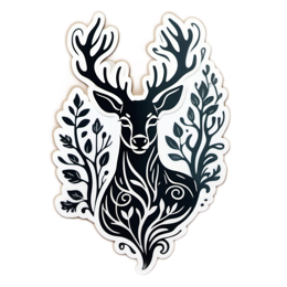deer foliage floral SVG PNG design with clean design elements, black and white floral elements