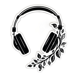 headphones nature SVG PNG design with clean design elements, black and green floral elements