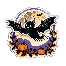bat moon pumpkins SVG PNG design with black and orange floral elements