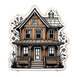 house illustration floral SVG PNG design with white and green floral elements